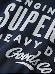 Superdry Eclipse Navy Olive Green 100% Cotton Machined Goods Workwear Crew Sweatshirt - Image 5 of 5