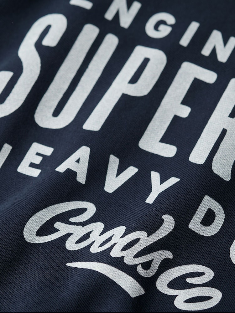 Superdry Eclipse Navy Olive Green 100% Cotton Machined Goods Workwear Crew Sweatshirt - Image 5 of 5