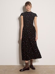 črna - Apricot Floral Crepe Smocked Midi Dress - Slika 1 iz 4