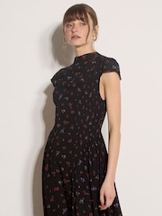 črna - Apricot Floral Crepe Smocked Midi Dress - Slika 3 iz 4