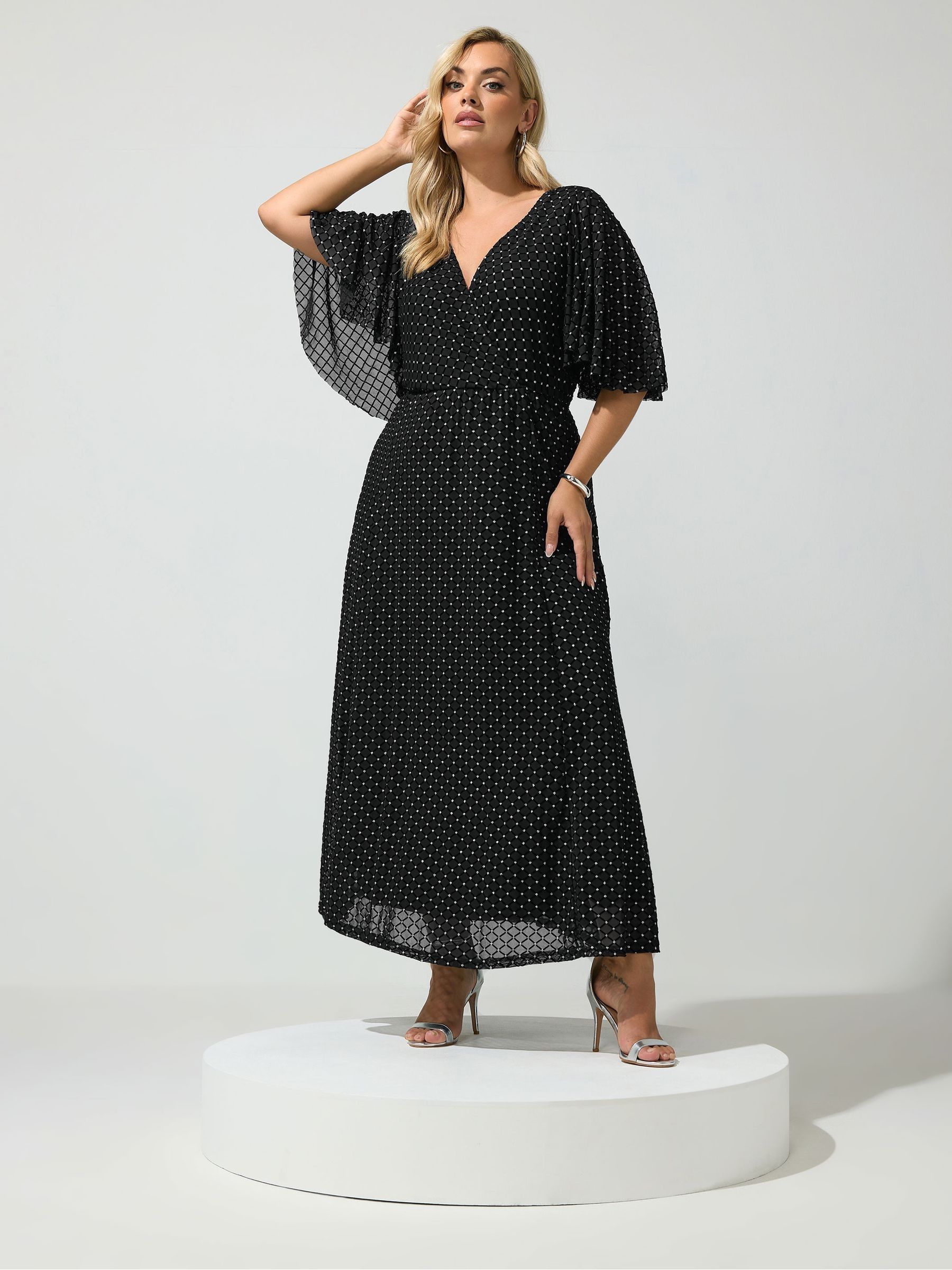 Yours Women's Black Glitter Wrap Mesh Dress In | : 26/28 - Image 1