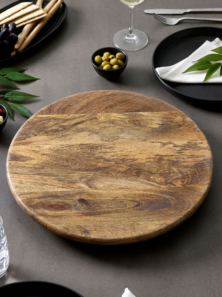 Natural Mango Wood Lazy Susan Serving Tray - Image 2 of 4
