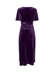 Yours Curve Purple London Velvet Ruffle Wrap Dress - Image 6 of 6
