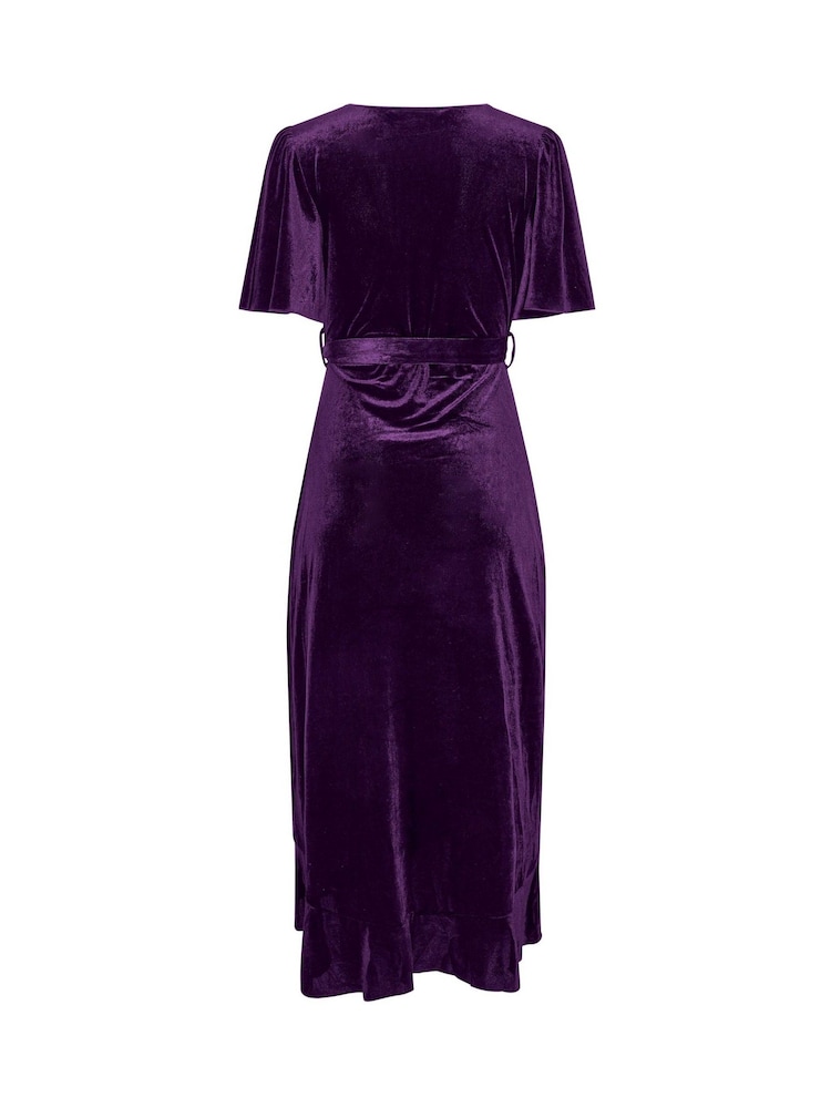 Yours Curve Purple London Velvet Ruffle Wrap Dress - Image 6 of 6 Yours Curve Purple London Velvet Ruffle Wrap Dress - Image 6 of 6
