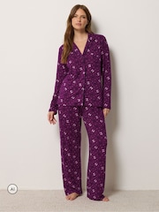 M&Co Purple Bows Soft Touch Pyjamas Set - Image 1 of 6
