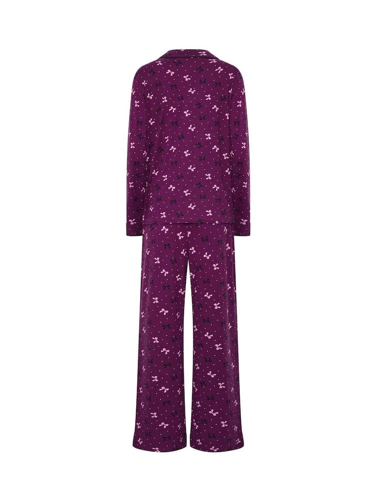 M&Co Purple Bows Soft Touch Pyjamas Set - Image 6 of 6