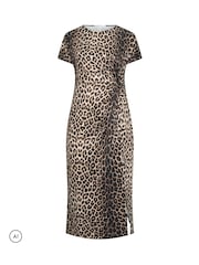 Yours Curve Brown Animal Studded Side Twist Dress - Image 5 of 6