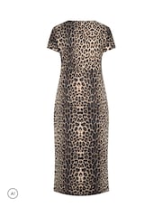 Yours Curve Brown Animal Studded Side Twist Dress - Image 6 of 6