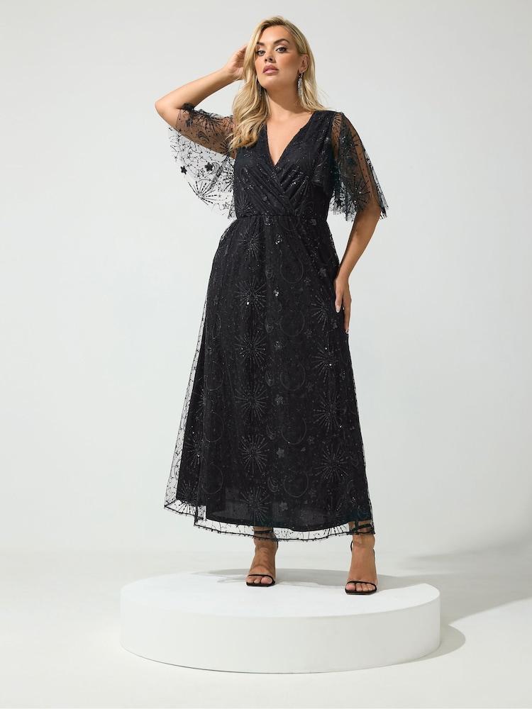 Yours Curve Black London Celestial Sequin Mesh Maxi Dress - Image 1 of 6 Yours Curve Black London Celestial Sequin Mesh Maxi Dress - Image 1 of 6