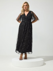 Yours Curve Black London Celestial Sequin Mesh Maxi Dress - Image 2 of 6