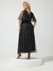 Yours Curve Black London Celestial Sequin Mesh Maxi Dress - Image 3 of 6