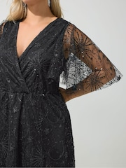 Yours Curve Black London Celestial Sequin Mesh Maxi Dress - Image 4 of 6