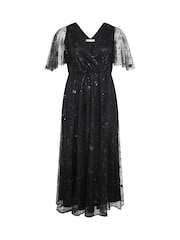 Yours Curve Black London Celestial Sequin Mesh Maxi Dress - Image 5 of 6