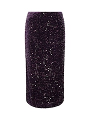 Yours Curve Purple Sequin Velvet Maxi Skirt - Image 5 of 6