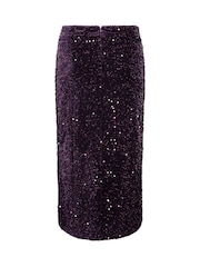 Yours Curve Purple Sequin Velvet Maxi Skirt - Image 6 of 6