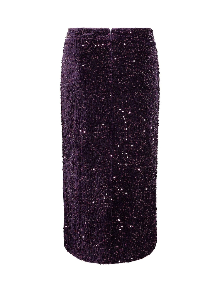 Yours Curve Purple Sequin Velvet Maxi Skirt - Image 6 of 6 Yours Curve Purple Sequin Velvet Maxi Skirt - Image 6 of 6