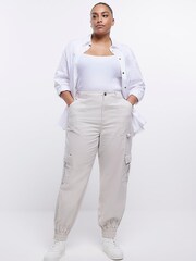 River Island Cream Plus Zip Cuff Cargo Trousers - Image 3 of 5