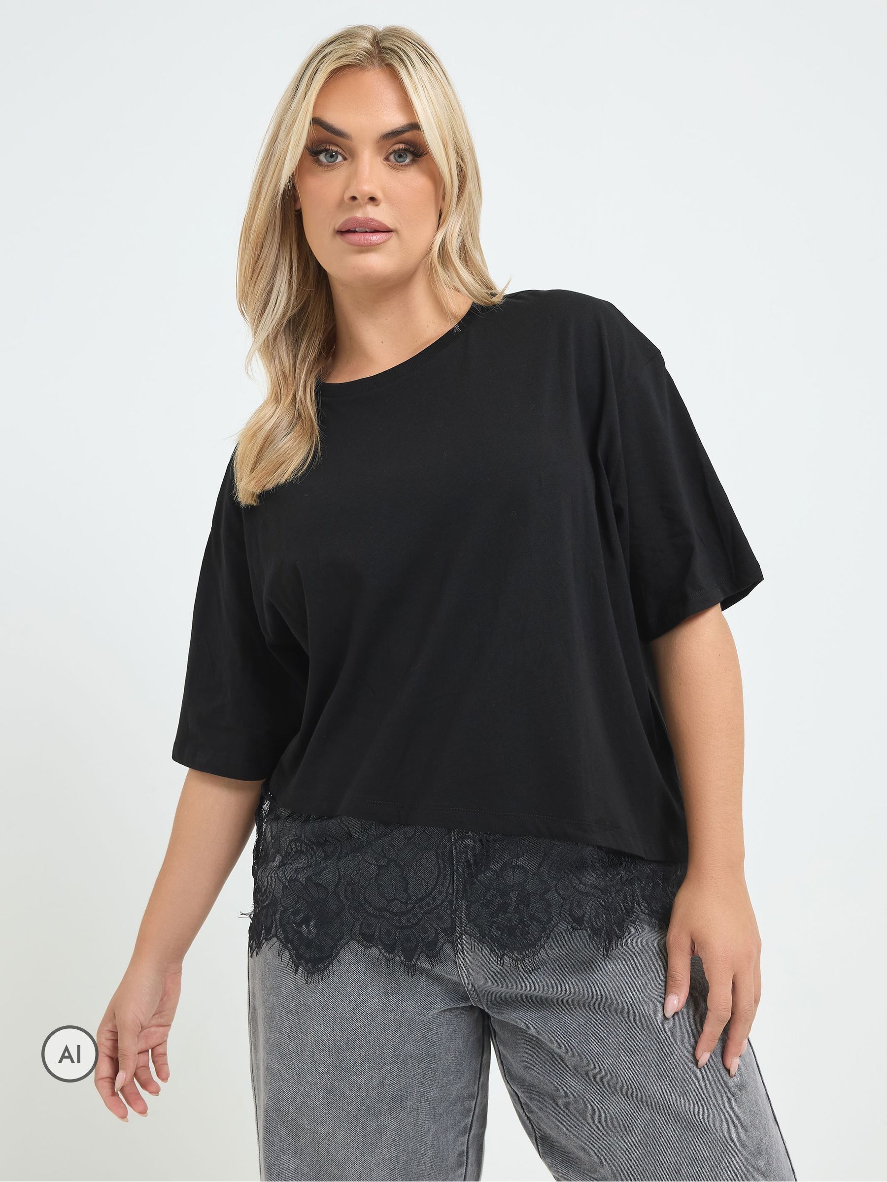 Yours Curve Women's Black Limited Asymmetric Lace Top - Image 1