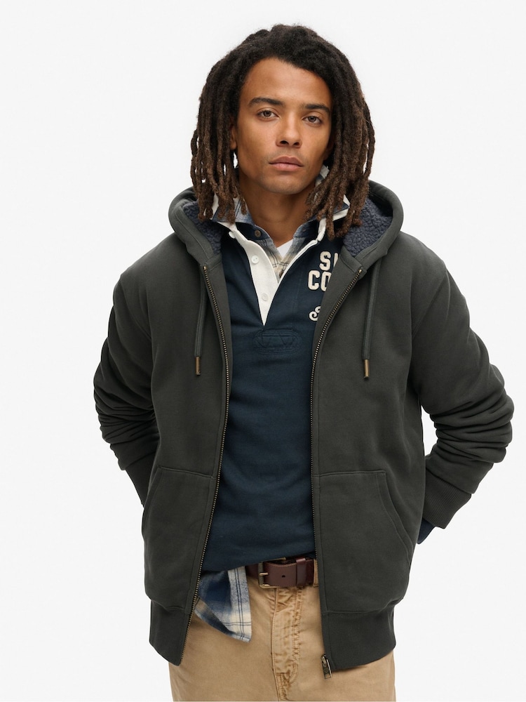 Superdry Washed Black Borg Lined Zip Hoodie - Image 1 of 1
