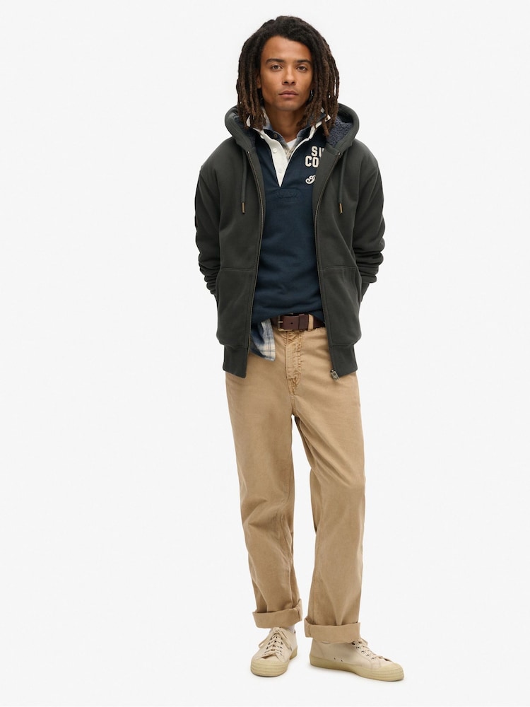 Superdry Washed Black Borg Lined Zip Hoodie - Image 2 of 5
