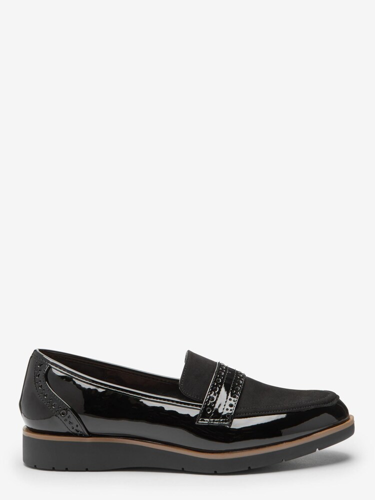 Black Material Mix Regular/Wide Fit Forever Comfort® Brogue Detail Chunky Sole Forever Comfort Loafers - Image 1 of 4