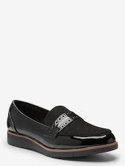 Black Material Mix Regular/Wide Fit Forever Comfort® Brogue Detail Chunky Sole Forever Comfort Loafers - Image 2 of 4