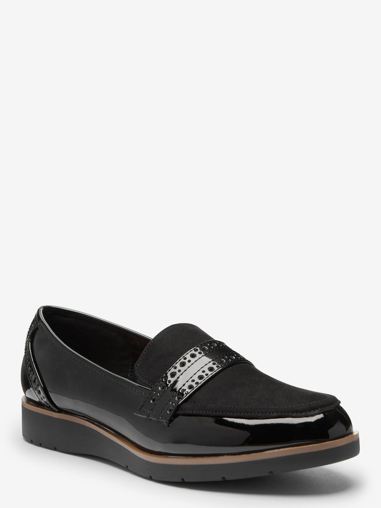 Black Material Mix Regular/Wide Fit Forever Comfort® Brogue Detail Chunky Sole Forever Comfort Loafers - Image 2 of 4