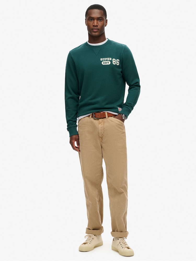 Superdry Dark Pine Green 100% Cotton Athletic Printed Sweatshirt - Image 1 of 5