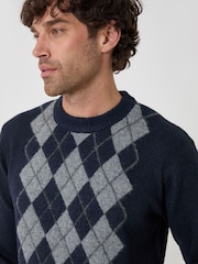 Μπλε - Threadbare Argyle Crew Neck Jumper - Εικόνα 4 από 4