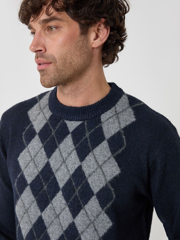Μπλε - Threadbare Argyle Crew Neck Jumper - Εικόνα 4 από 4 Μπλε - Threadbare Argyle Crew Neck Jumper - Εικόνα 4 από 4