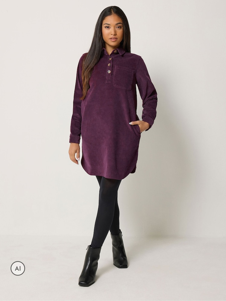 M&Co Purple Petite Corduroy Mini Shirt Dress - Image 1 of 6