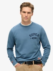 Superdry Wedgewood Blue 100% Cotton Athletic Printed Sweatshirt - Image 1 of 5