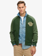 Superdry Forest Green College Graphic Jersey Bomber Jacket - Image 1 of 4
