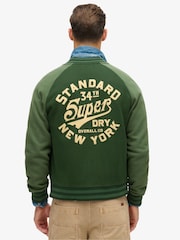 Superdry Forest Green College Graphic Jersey Bomber Jacket - Image 2 of 4