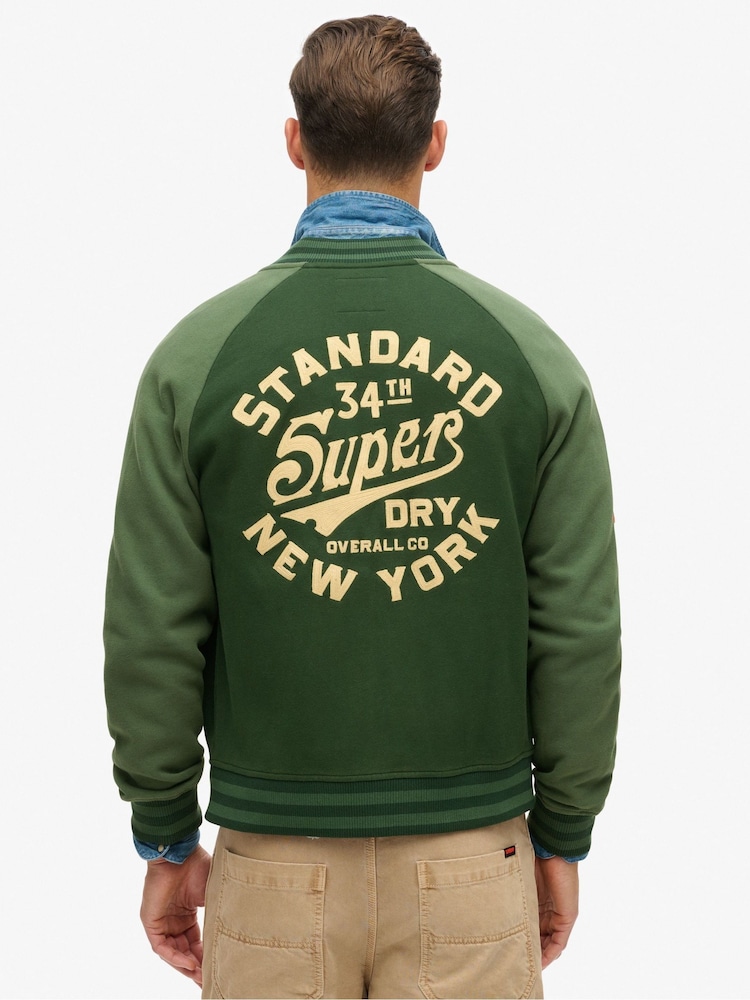 Superdry Forest Green College Graphic Jersey Bomber Jacket - Image 2 of 4