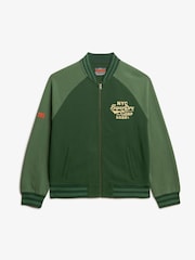 Superdry Forest Green College Graphic Jersey Bomber Jacket - Image 3 of 4