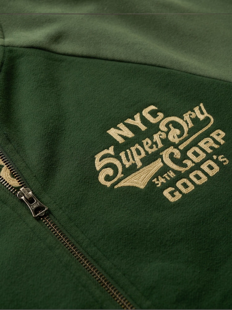 Superdry Forest Green College Graphic Jersey Bomber Jacket - Image 4 of 4