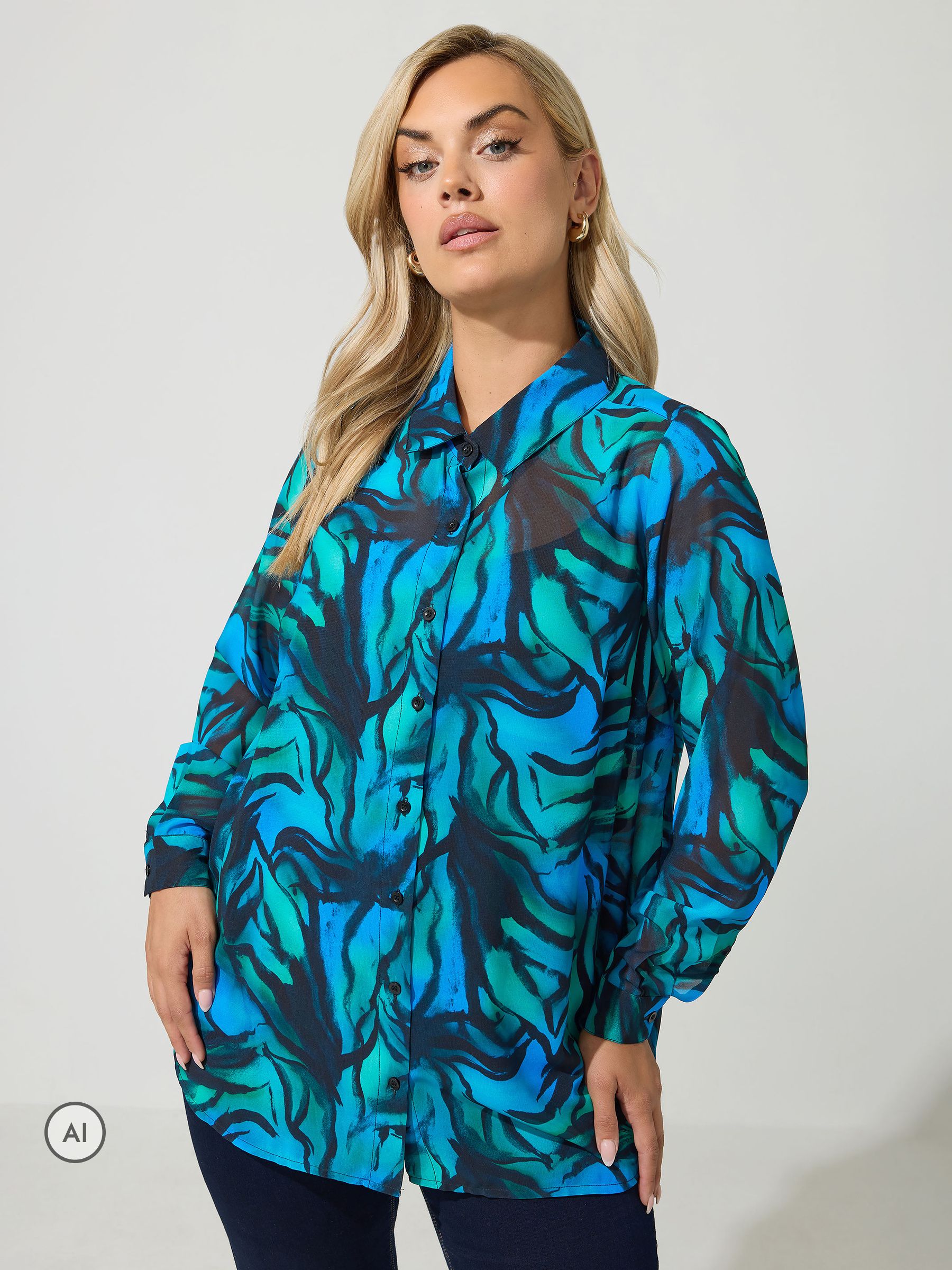 Yours Women's Zebra Print Shirt in Blue | Size: 30-32 - Image 3