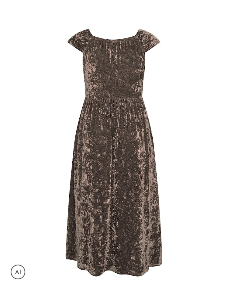 Yours Curve Brown Velvet Wrap Bardot Dress - Image 6 of 6 Yours Curve Brown Velvet Wrap Bardot Dress - Image 6 of 6