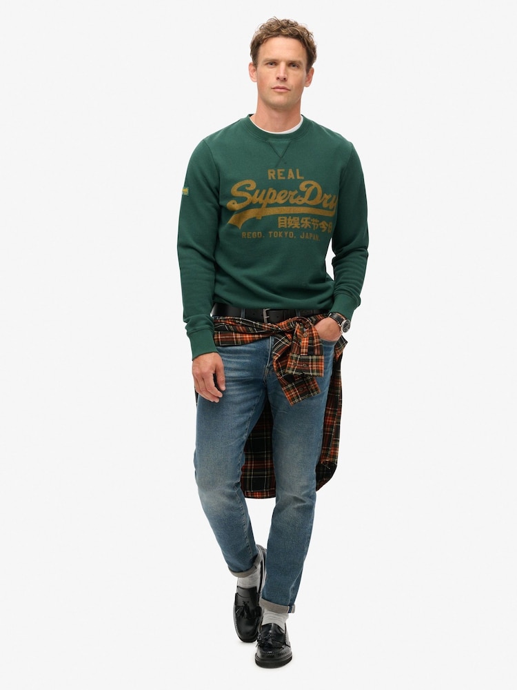 Superdry Enamel Green 100% Cotton Classic Vintage Logo Graphic Sweat Top - Image 2 of 5