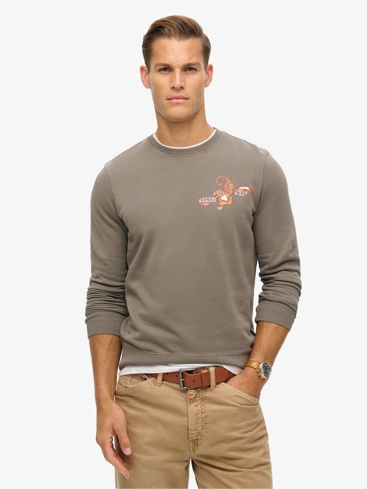 Superdry Charcoal 100% Cotton Tattoo Graphic Sweatshirt - Image 1 of 5