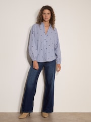 Apricot Blue Heart Embroidered Stripe Cotton Shirt - Image 2 of 4