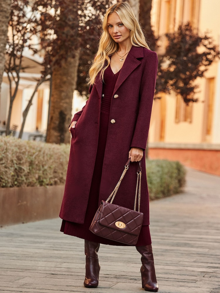 Sosandar Red Premium Longline Wool Mix Coat - Image 1 of 5 Sosandar Red Premium Longline Wool Mix Coat - Image 1 of 5