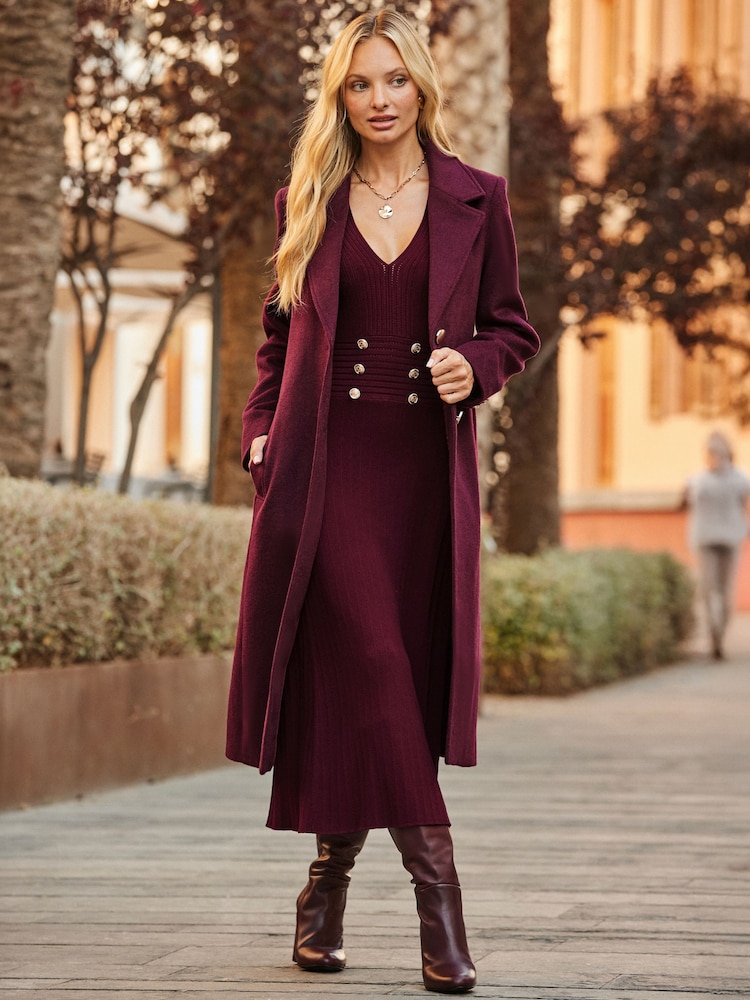 Sosandar Red Premium Longline Wool Mix Coat - Image 5 of 5 Sosandar Red Premium Longline Wool Mix Coat - Image 5 of 5