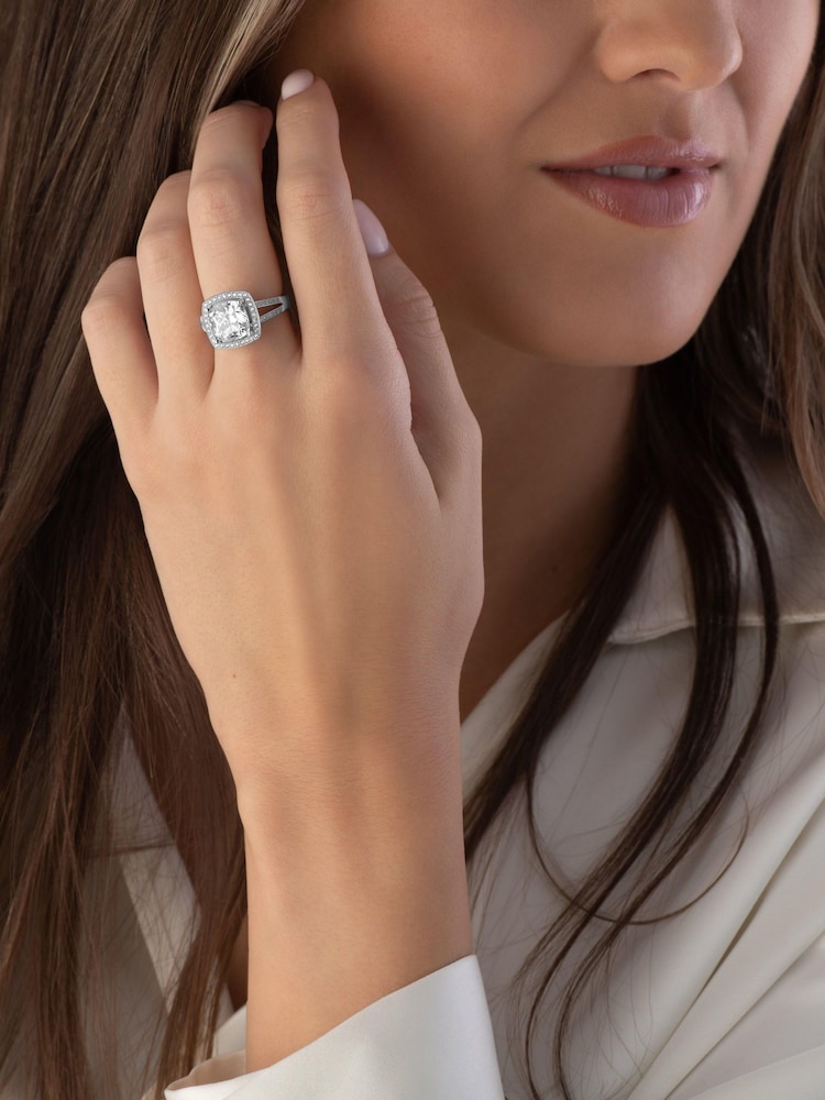 Beaverbrooks Silver Cubic Zirconia Cluster Ring - Image 1 of 2 Beaverbrooks Silver Cubic Zirconia Cluster Ring - Image 1 of 2