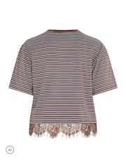 Yours Curve Brown Limited Stripe Lace Hem T-Shirt - Image 6 of 6
