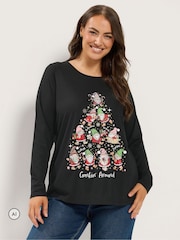 Yours Curve Black 'Gonking Around' Novelty Long Sleeve T-Shirt - Image 1 of 6