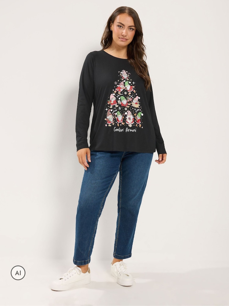 Yours Curve Black 'Gonking Around' Novelty Long Sleeve T-Shirt - Image 2 of 6