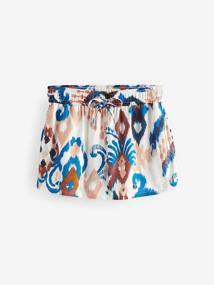 Blue Abstract Linen Blend Short Set Pyjamas - Image 8 of 8