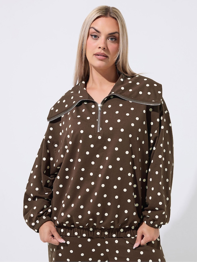 Yours Curve Limited Polka Dot Half Zip Hoodie - 7суретінің 1 суреті